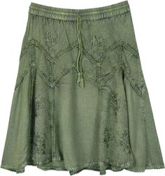 A modern take on the rodeo chic style in an urban color - seaweed green.  This stonewashed rayon skirt is perfect for a hot summer day - to spend your day in the coolness of this hue and to relax with the comfortable soft texture of the fabric. #tlb #Stonewash #Solid #WesternSkirts #kneelengthwesternskirt #Greenskirt #Rodeoskirt #Oldstyleskirt Green Hippie Skirt For Summer, Bohemian Washed Bottoms For Summer, Summer Bohemian Washed Bottoms, Green Lined Skirt Bottoms For Festival, Green Lined Skirt For Festival, Green Hippie Skirt For Spring, Hippie Green Skirt For Spring, Mushroom Room, Woodland Faerie