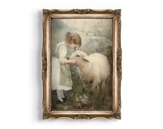 DIGITAL DOWNLOAD of Little Shepherdess painting in vintage aesthetic. This digital print of a little girl and a lamb is a great addition to any cottagecore decor or spring decor. The antique oil painting style and moody farmhouse art theme make it a versatile choice for any room. No frame included, all interiors are for display purpose only. 🖼️ This listing includes 5 JPG files for instant download in following ratios: 🖼️ ▪️RATIO 3:2 in: 6x4 | 12x8 | 15x10 | 18x12 | 24x16 | 30x20 | 36x24 cm: 15x10 | 30x20 | 45x30 | 60x40 | 75x50 ▪️RATIO 4:3 in: 8x6 | 12x9 | 16x12 | 20x15 | 24x18 | 32x24 cm: 20x15 | 24x18 | 32x24 | 48x36 | 60x45 ▪️RATIO 5:4 in: 5x4 | 10x8 | 15x12 | 20x16 | 30x24 cm: 12x10 | 25x20 | 35x28 | 38x30 | 50x40 ▪️RATIO 7:5 in: 7x5 | 14x10 | 28x20 cm: 21x15 | 28x20 | 35x25 ▪️RATIO Moody Farmhouse, Light Academia Decor, Cottagecore Wall Art, Farm Animal Art, Farm Wall Decor, Sheep Wall Art, Academia Decor, Farm Paintings, Easter Prints