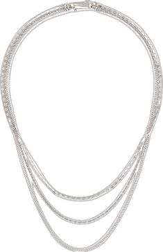 Silver Double Strand Figaro Chain Jewelry, Luxury Silver Multi-strand Necklace, Silver Luxury Snake Chain Necklace, Classic Silver Multi-strand Necklace, Curb Chain Necklace, Curb Chain, Rhodium Plated, How To Find Out, Chain Necklace