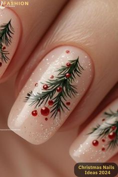 Christmas Fingernail Art, Toes Nails Christmas, Tree Nails Art, Holly Nail Design, Dip Nails Christmas Ideas, Poinsettia Nails Design, Simple Holiday Nail Designs, Christmas Finger Nails, Holiday Toe Nails Christmas