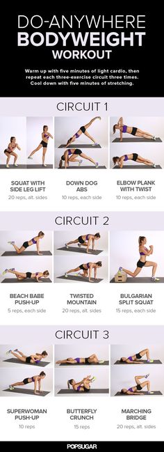 an image of a woman doing exercises on her stomach and back with the words do anywhere bodyweight workout