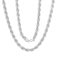 Imported from Italy and .925 Sterling Silver our 1.5 mm Diamond-cut Rope chain looks great on its own or with your favorite pendant. Your choice of length and width for a unisex look Secure lobster claw clasp Solid sterling silver makes this classic design a great investment piece Style # SC176, SC177, SC180, SC181, SC182 SC6365 White Gold Necklace With Figaro Chain Link, White Gold Figaro Chain Link Jewelry, White Gold Rope Chain Necklace, Silver Link Rope Chain Necklace Gift, Classic Silver Rope Chain Necklace As Gift, Classic Silver Rope Chain Necklace Gift, Diamond Cut Link Chain Necklace As Gift, Elegant Sterling Silver Rope Chain Jewelry, Silver Rope Chain Necklace For Formal Occasions