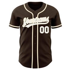 Custom Brown White-Cream Authentic Baseball Jersey Custom Varsity Baseball Jersey, Customizable Varsity Baseball Jersey For Baseball Season, Customizable Collegiate Baseball Jersey For Baseball Season, Customizable Baseball Jersey For Baseball Season, Customizable Baseball Jersey For College Season, Customizable Varsity Baseball Jersey With Crew Neck, Customizable Jersey With Baseball Collar, Customizable Baseball Jersey With Team Spirit, Baseball Jersey With Baseball Collar For Team Events