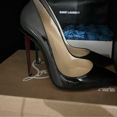 Like New Luxury Black Pointed Toe Heels, Luxury Black Heels For Office, Chic Black Heels With Red Sole, Luxury Black Heels With Sculpted Heel, Expensive Heels, Red Bottom Heels, Louboutin So Kate, Black Patent Heels, Christian Louboutin Pigalle