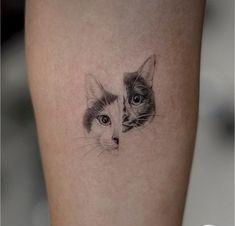 a cat and kitten's face on the leg, which is drawn in black ink