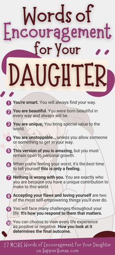 a poster that says words of encouragingment for your daughter