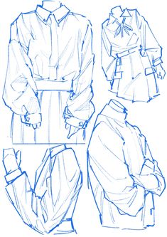 some sketches of men's shirts and pants, one in the process of being drawn