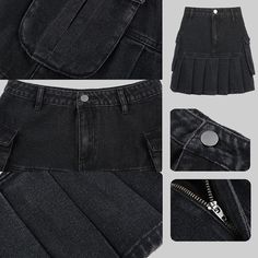 Elevate your urban style with this stylish zip up denim skirt. Meet our new denim cargo skirt – a bold statement in urban fashion that echoes the spirit of youthful defiance and the thrill of adventurous discovery. A piece crafted for those unafraid to command attention and express their individuality. At the crossroads of daring seduction and charming kawaii streetwear, our mini cargo skirt invites you to embrace a fashion-forward edge. Crafted from denim and designed with meticulous attention to detail, this garment infuses every stride with an air of audacity and allure. Featuring a black pleated jean cargo skirt design, the outfit exudes a nostalgic, vintage appeal that speaks of timeless style and rebellious spirit. Imagine sauntering through the urban labyrinth or gracing a summer fe Jean Cargo Skirt, Cargo Skirt Mini, Black Cargo Skirt, Wedding Guest Midi Dresses, Kawaii Streetwear, Apocalyptic Clothing, Streetwear Korean, Beach Holiday Dresses, Club Party Dresses