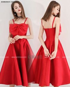 Red Big Bow Tea Length Party Dress With Straps Ref#BLS97019 at GemGrace. #HomecomingDresses Shop now to get $10 off. Pro custom-made service for wedding dress, formal dress. View Homecoming Dresses,Red Homecoming Dresses,Cute Homecoming Dresses for more ideas. Click to shop now! #BuyableHomecomingDresses Fitted A-line Evening Dress With Bow, Sleeveless Holiday Dress With Bow, Holiday Sleeveless Dresses With Bow, Fitted Evening Dress With Bow For Banquet, Sleeveless Midi Dress With Bow For Party, Dress With Big Bow, Trendy Dress Styles, Red A Line Dress, Bow Straps