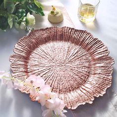 6 Pack | 13Inch Blush/Rose Gold Round Reef Acrylic Plastic Charger Plates, Dinner Charger Plates Rose Gold Charger Plates, Plates Wedding, Gold Charger Plate, Backyard Reception, Wedding Backyard, Gold Chargers, Boho Picnic, Pink Foods, Signature Dishes