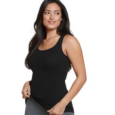 Sleeping, lounging, or working out just feels better in the Jockey 100% Cotton Rib Tank. Breathable 100% cotton feels soft against skin, helping you stay comfortable whether you're on the move or relaxing. Hem Style, U Neck, Womens Activewear, Basic Tees, Snug Fit, Classic Black, Gender Female, Sleeve Styles, Fitness Fashion