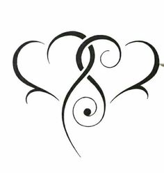 two hearts with swirls are shown in black and white