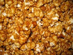 a close up view of caramel popcorn