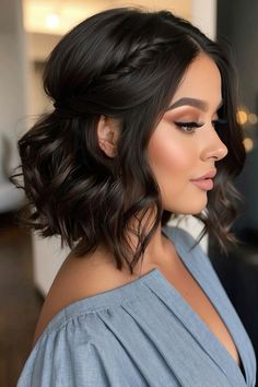 Hairstyles For Weddings Bridesmaid Short, Hair Ideas For Prom Short, Short Hair Bridesmaid Styles, Wedding Hair Bridesmaid Short, Easy Bridesmaid Hairstyles For Short Hair, Short Hair Styles Bridesmaid, Hairstyle Prom Short Hair, Cute Fancy Hairstyles For Short Hair, Engagement Photo Hairstyles Short