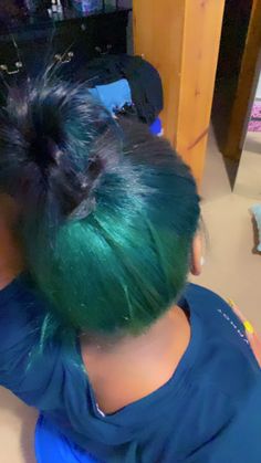 Greenish Blue Hair Color, Peekaboo Hair Color Blue And Purple, Pretty Colors To Dye Your Hair, Teal Skunk Stripe Hair, Blue And Green Dyed Hair, Blue And Green Hair Black Women, Green Skunk Hair, Blue Dyed Hair Black Women, Bluish Green Hair