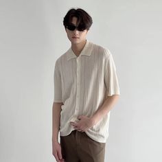 Advbridge Summer Clothing Men's Light Luxury Hollow Out Knit Shirt Korean Button-down Solid Color Short Sleeve Leisure Fashion Knitwear Sleeve Length(cm): short Applicable Season: summer Craft of Weaving: knit Gender: MEN Item Type: SHIRTS Collar: Turn-down Collar Closure Type: Single Breasted Sleeve Style: regular Model Number: A619 Fabric Type: Broadcloth Pattern Type: Solid Color: Black White Type: Summer Clothing Men's Light Luxury Hollow Out Knit Shirt Frat Outfits, Black Men Fashion Urban, Fashion Knitwear, Mens Summer Outfits, Shirt Korean, Summer Craft, Outfits For Men, Leisure Fashion, Knit Men