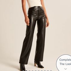 Abercrombie & Fitch A&F Vegan Leather 90s Straight Leg Relaxed Pants Size 8 Chic High Rise Wide Leg Pants For Fall, Fitted High Rise Wide Leg Pants For Fall, Classic High Rise Pants For Fall, Edgy Straight Leg Fall Pants, Sleek High Rise Pants For Fall, Sleek High-rise Fall Pants, Edgy Wide Leg Pants For Work, Edgy High-rise Pants For Fall, Straight Leg Pants For Night Out In Fall