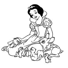 snow white sitting on the ground with her puppies and sun in the sky behind her