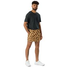 Giraffe print unisex athletic shorts in a stylish design with mesh pockets. Casual Swim Trunks For Loungewear, Casual Short Swim Trunks For Loungewear, Casual Stretch Swim Trunks, Casual Stretch Swim Trunks For Loungewear, Casual Swim Trunks With Built-in Shorts, Relaxed Fit Swim Trunks With Built-in Shorts For Loungewear, Rash Guard Swimwear, Athleisure Leggings, Printed Yoga Leggings