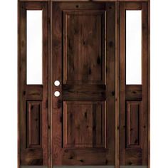 The Rustic Knotty Alder 2-Panel Square Top Prehung Exterior Door from Krosswood Doors blends raw elegance with superior craftsmanship. Every door is engineered for strength and longevity, and features natural wood grain with unique, textured knotting. Hand-finished in the United States, we ensure that each piece is a work of art. Discover your perfect front door today with our customizable sizes, layouts, and stain options. Color: Red Mahogany Stain. Clear Stain Wood, Gray Stained Wood, Prehung Exterior Door, Chestnut Stain, Red Mahogany Stain, Provincial Stain, Stain Wood, Red Chestnut, Stained Doors