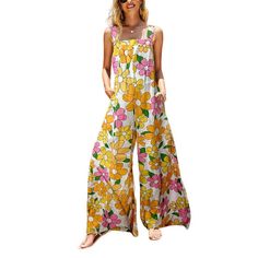 Coeur De Vague Yellow Flower Pocket Palazzo Jumpsuit Size M Description: Effortless Sophistication Defines The Coeur De Vague Yellow Flower Pocket Palazzo Jumpsuit In Size M. This Chic Ensemble Showcases A Vibrant Yellow Hue With A Palazzo Silhouette, Enhanced By Delightful Floral Prints And Convenient Pockets For A Stylish And Functional Touch. Features: * Vibrant Yellow Tone * Floral Prints For A Playful Touch * Palazzo Silhouette For Comfort And Style Casual Floral Print Overalls For Spring, Casual Summer Floral Print Overalls, Summer Floral Print Cotton Overalls, Floral Print Spring Overalls, Spring Floral Print Overalls, Sleeveless Cotton Floral Print Jumpsuits And Rompers, White Cotton Jumpsuits And Rompers With Floral Print, Retro Summer Floral Jumpsuits And Rompers, Spring Vacation Cotton Overalls