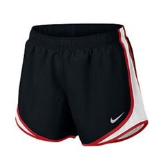 Black With Red And White Trim Nike Running Shorts. These Must-Have Shorts Deliver A Classic Fit With Sweat-Wicking Technology And A Trimmed-Up Design For A Flattering Update. The Custom Fabric Helps You Stay Dry And Comfortable, And Side Mesh Panels Ventilate To Keep You Cool. Product Details 3-In. Inseam Elastic Waistband Material & Care Polyester Machine Washable Nike Running Shorts, Black Nike, White And Red, Nike Shorts