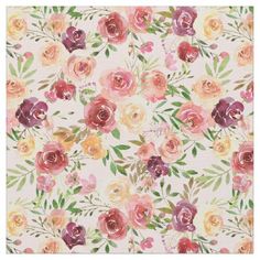 a floral wallpaper pattern with pink, yellow and red flowers on a white background