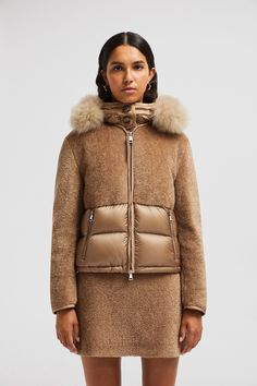 Beige Marne Teddy Short Down Jacket - Short Down Jackets for Women | Moncler US Luxury Puffer Jacket For Fall Outdoor, Luxury Puffer Jacket For Outdoor Fall Use, Luxury Long Sleeve Outdoor Outerwear, Luxury Brown Outerwear For Outdoor, Luxury Hooded Jacket With Double-lined Hood, Luxury Fall Hooded Jacket With Double-lined Hood, Luxury Beige Winter Outerwear, Luxury Hooded Jacket With Double-lined Hood For Fall, Luxury Beige Outerwear For Winter