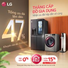 an advertisement for lg washing machines in front of a wall with the number 47 on it