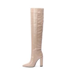 Shop Nude Pointed Toe Block Heel  Over the Knee Boots color Nude for Date, Going out, Hanging out, School with worldwide Free shipping & Free return. Women's Cowboy Boots, Heel Knee High Boots, High Heel Boots Knee, Over The Knee Boots, Over The Knee, High Boots, Knee High Boots, Over Knee Boot, Knee Boots