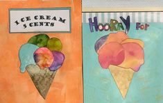 two drawings of ice cream cones and the words hooray for