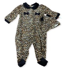 Little Me Leopard Print Onesie Footie Size 6 Months Soft With Baby Matching Hat So Cute New With Tags Cute Fitted Brown Sets, Brown Onesie For Playtime In Fall, Brown Winter Onesie For Playtime, Brown Fall Onesie For Playtime, Fall Playtime Brown Onesie, Baby Leopard, Leopard Print Baby, Newborn Essentials, Matching Hat