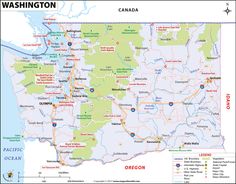 a large map of the state of washington with all roads and major cities on it