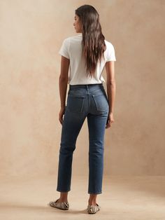 Quality isn't only defined by craftmanship but by how fabrics are cultivated and sourced.  Bring organics into your wardrobe with these timeless high-rise jeans.  With a modern straight, stovepipe-style fit through the leg, this denim is a certified Dark Wash Straight Hem Cropped Jeans, Dark Wash Cropped Jeans With Straight Hem, Straight Dark Wash Cropped Jeans For Everyday, Straight Cropped Jeans For Everyday, Everyday Straight Fit Cropped Jeans, Straight Cropped Jeans In Rigid Denim, Straight Cropped Jeans In Dark Wash For Everyday, Everyday Dark Wash Cropped Jeans With Straight Hem, Fitted Straight Cropped Jeans In Rigid Denim