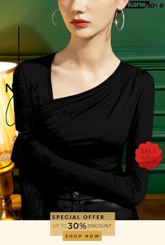 Casual Skinny Long Sleeves Pleated Solid Color T-shirts Tops Chic Casual, Elevate Your Style, Tshirt Colors, Ladies Tops Fashion, T Shirt Top, Your Style, Shirts Tops, Long Sleeves, Solid Color