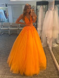 Orange v neck tulle lace long prom dress, orange evening dress,PD22663 on Storenvy Prom Dress Orange, Orange Evening Dresses, Orange Prom Dresses, Evening Dress Long, V Neck Prom Dresses, Cheap Evening Dresses, Cute Prom Dresses, Pretty Prom Dresses, Custom Size Dresses