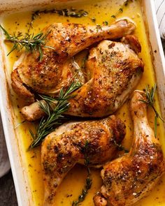 chicken with lemon sauce in a baking dish