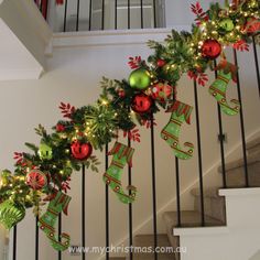 christmas decorations on the banisters and stairs