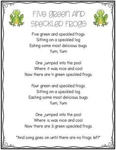 a frog poem with the words five green and speckled frogs