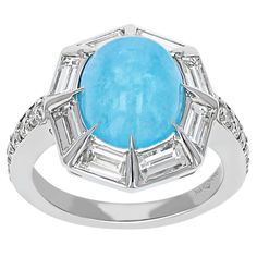 This is a Truly Unique Ring! This Juleve Inspired Design Features an elegant 6.14 Carat Total Weight Cabochon Hemimorphite That Is Surrounded By 1.45 Carats Total Weight Of Baguette Diamonds And 0.37 Carats Of Round Side Diamonds. The Ring Is Crafted In 18 Karat White Gold . This One Of A Kind Juleve Ring Was Proudly Designed & Manufactured In The U.S.A. Hand Pic, Hits Different, No Cap, Vibe Check, Just Chilling, Dream Gift, Copper Ring, Geometric Ring, Matching Rings