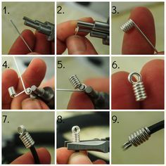 the instructions for how to make an earring out of wire and screws are shown