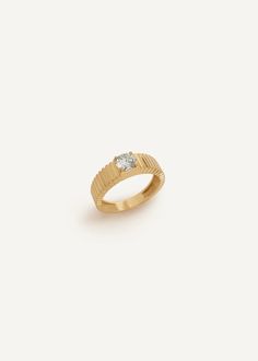 Solis Ribbed Ring II – Kinn Ribbed Ring, Rib Ring, Solitaire Diamond Ring, Round Solitaire, Solid Gold Band, Big Diamond, Golden Rule, Broken Chain, Solitaire Diamond