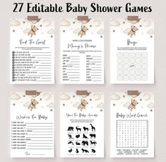 printable baby shower games with teddy bears and clouds