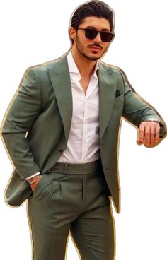 Green Suit With Single Button And Suit Collar, Long Sleeve Sets With Button Closure For Wedding, Classic Wedding Sets With Button Closure, Wedding Suit With Notch Lapel, Long Sleeve Wedding Set With Button Closure, Green Long Sleeve Suit For Groom, Long Sleeve Single Breasted Wedding Sets, Wedding Set With Button Closure And Long Sleeves, Green Long Sleeve Tuxedo For Wedding