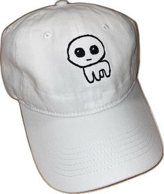 Playful White Cotton Hat, Casual Snapback Baseball Cap With Graphic Print, Casual White Dad Hat With Flat Bill, Casual Cotton Baseball Cap With Graphic Print, Casual Dad Hat With Graphic Print, Casual Adjustable Hat With Graphic Print, Casual Curved Brim Hat With Graphic Print, Fun Cotton Hats For Streetwear, Cute White Baseball Cap With Curved Brim