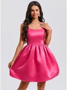 JJ's House Satin Scoop Fall Spring Summer Ball-Gown/Princess General Plus Back Zip Coquette Skater Dresses Simple Other Colors Height:5.8ft（176cm） Bust:32in（82cm）Waist:24in（61cm）Hips:35in（89cm） No Short Pink Sleeveless Homecoming Dress. #JJ's House #Satin #Scoop #Fall #Spring #Summer #BallGownPrincess #General #Plus #BackZip #Coquette #SkaterDresses #Simple #OtherColors #No #Short #Pink #Sleeveless #HomecomingDress Solid Color Mini Dress For Prom, Elegant Solid Color Scoop Neck Dress, Solid Color Dresses For Homecoming, Short Satin, Prom Dresses Long Lace, Satin Homecoming Dress, Ball Gowns Princess, Long Sleeve Prom, Cocktail Dress Wedding