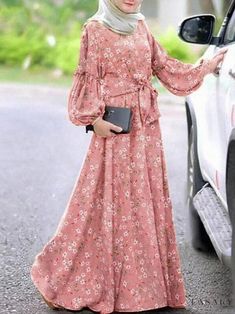 Lasaky - Beautiful Long Gown with Exquisite Floral Pattern and Sleeves Summer Floral Print Long Sleeve Gown, Flowy Long Sleeve Gown For Spring, Flowing Sleeves, Floral Print Dress Long, Beautiful Maxi Dresses, Bubble Sleeve, Elegant Dresses Long, Floral Applique, Long Gown