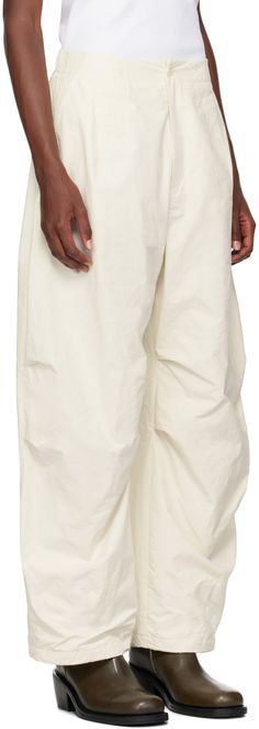 Wide-leg cotton- and nylon-blend taffeta trousers. · Partially elasticized waistband · Three-pocket styling · Zip-fly · Tucks at knees · Cropped legs · Elasticized back waistband · Full fleece lining Supplier color: Ecru Capri Trousers, Capri, Wide Leg, Trousers, Off White, Quick Saves, White, Color