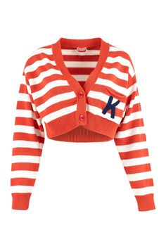 Kenzo Sweater, Kenzo Logo, Shoes Outfit Fashion, Nautical Stripes, Red Cardigan, Cotton Cardigan, Baddie Outfits Casual, Striped Cardigan, Red Sweaters