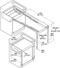 the drawing shows an open drawer with two drawers and one door on each side, which is